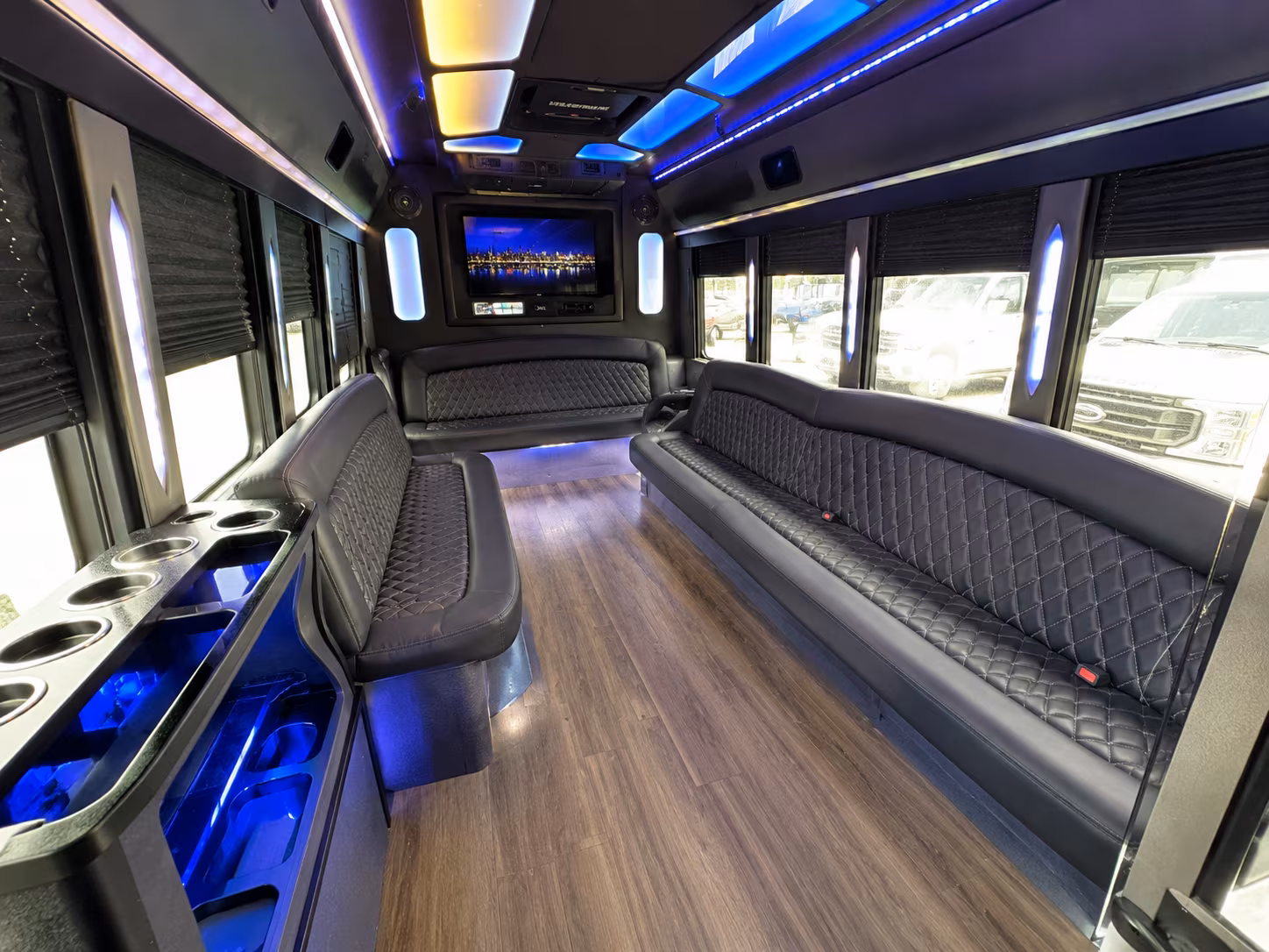 Passenger watching the Akron scenery during a regional party bus road trip