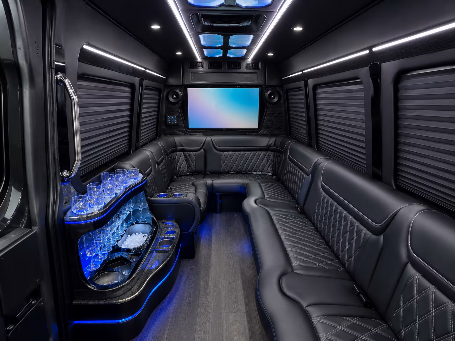Akron School Event Transportation party bus interior