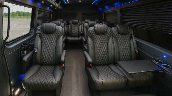 Interior of Charter Bus Company Akron's 15 Passenger Minibus in Akron